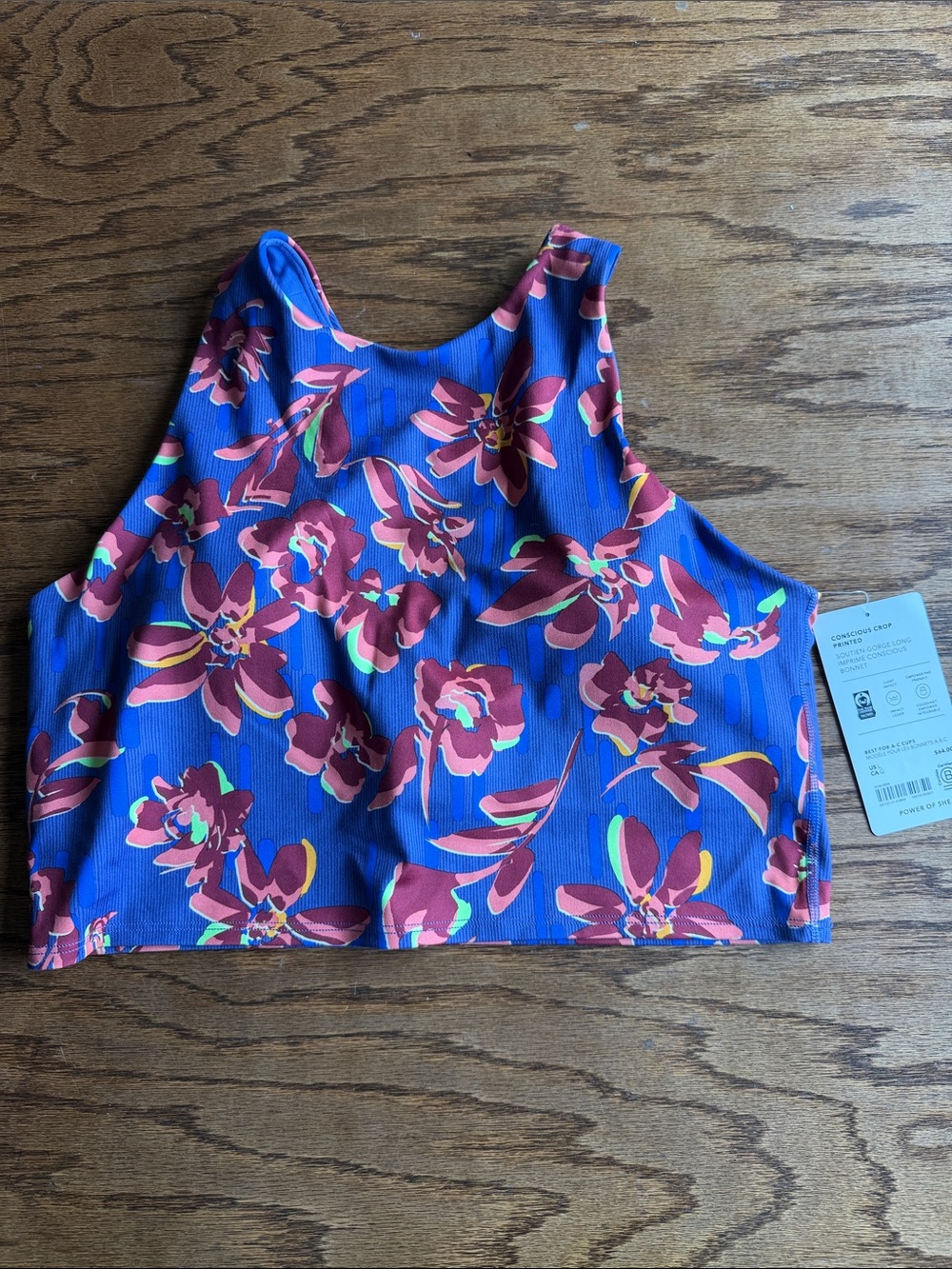 Athleta High-Neck Crop Tank with Pink Floral Pattern